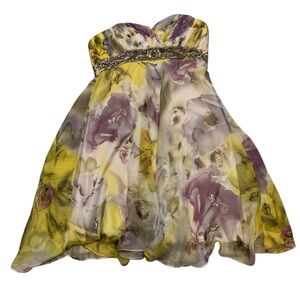 ABS by Allen Schwartz Strapless Beaded Floral Chiffon Mini Dress Size 4